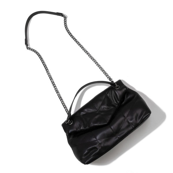 Quilted Vegan Leather Shoulder Bag w/ Chain Strap