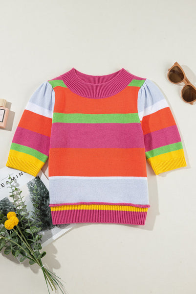 Striped Puffy Sleeve Sweater