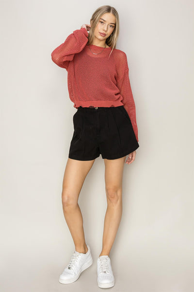 Distressed Open Weave Sweater