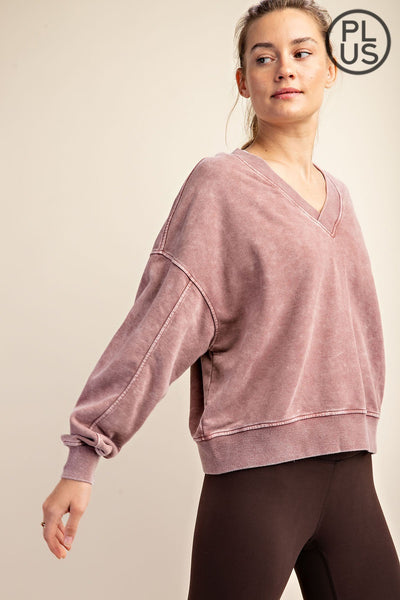 French Terry V Neck Sweatshirt