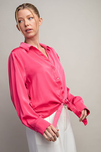 Hot Pink Tie Front Top