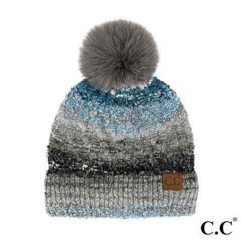 CCBeanie Striped Fur Pom Beanie