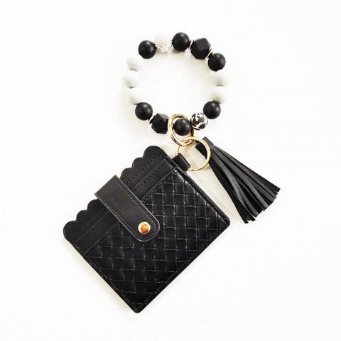 Beaded Bracelet Key Ring With Wallet and Tassel