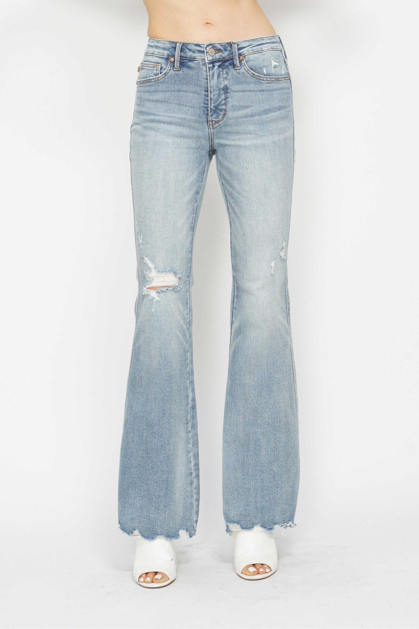 Judy Blue Mid Rise Medium Wash Tummy Control Flare Jeans