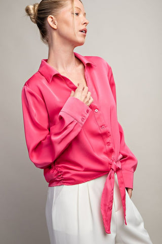 Hot Pink Tie Front Top