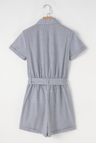 Striped High Waist Belted Romper