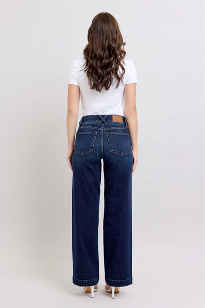 Judy Blue High Rise Dark Double Button Wide Leg Jeans