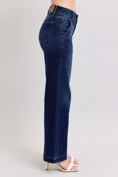 Judy Blue High Rise Dark Double Button Wide Leg Jeans
