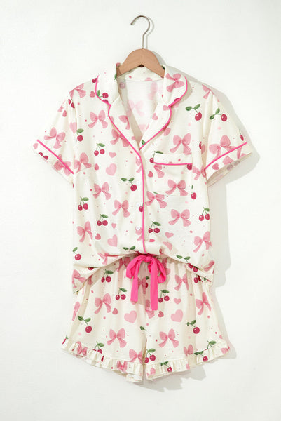 Cherry/Bow PJ Short Set