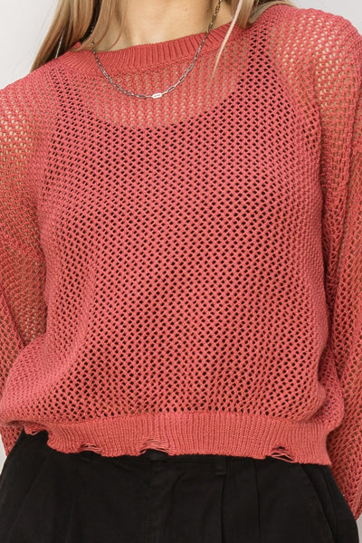 Distressed Open Weave Sweater