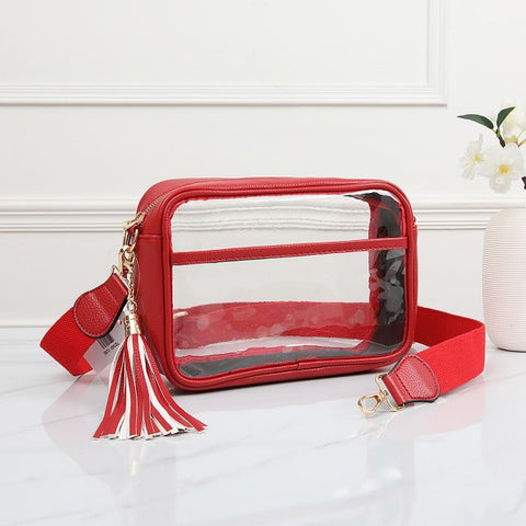 Leather Clear Cross Body Bag With Tassel