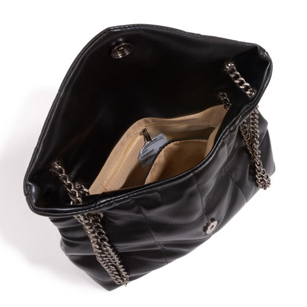 Quilted Vegan Leather Shoulder Bag w/ Chain Strap