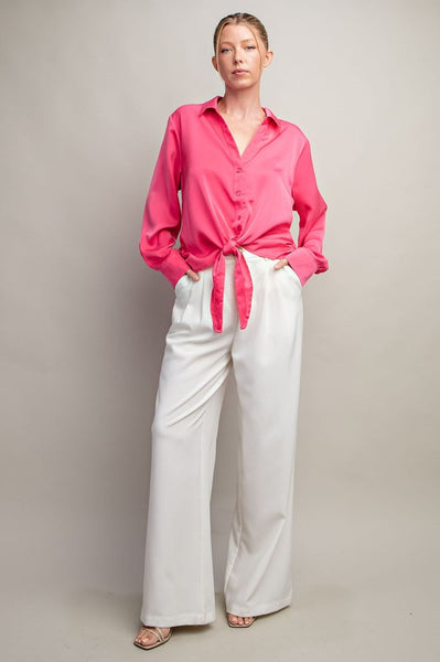 Hot Pink Tie Front Top