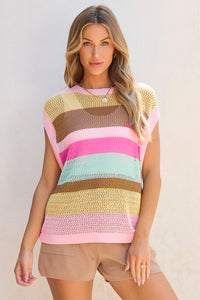 Open Weave Cap Sleeve Sweater