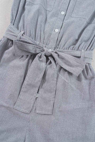 Striped High Waist Belted Romper