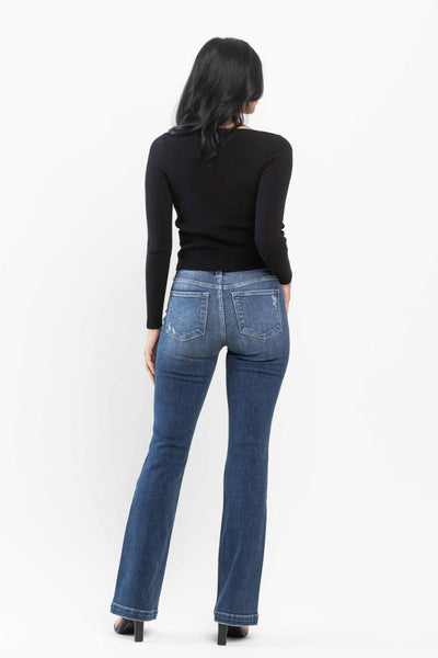 Judy Blue Mid Rise Distressed Bootcut Jeans