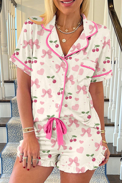 Cherry/Bow PJ Short Set