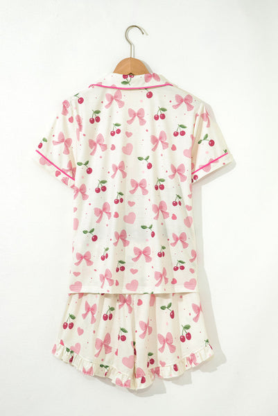 Cherry/Bow PJ Short Set
