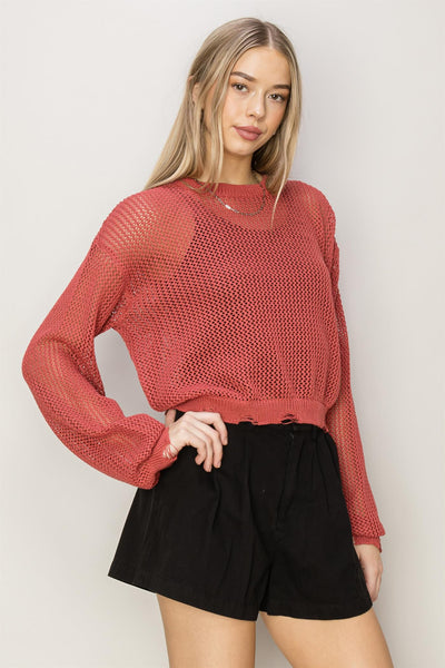 Distressed Open Weave Sweater
