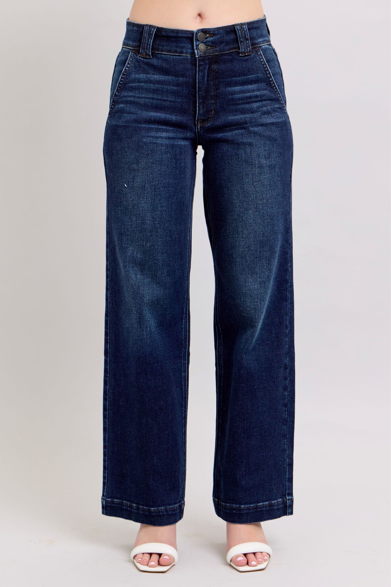 Judy Blue High Rise Dark Double Button Wide Leg Jeans