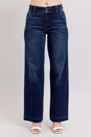 Judy Blue High Rise Dark Double Button Wide Leg Jeans
