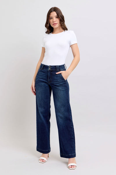 Judy Blue High Rise Dark Double Button Wide Leg Jeans