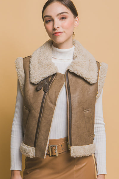 Faux Leather Shearling Vest