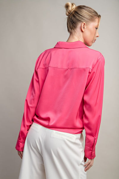 Hot Pink Tie Front Top