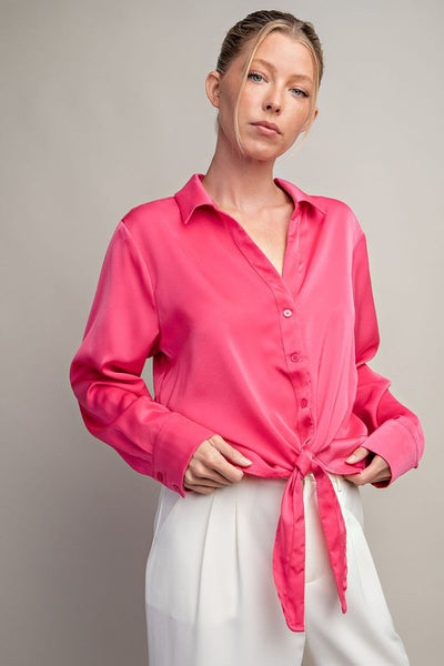 Hot Pink Tie Front Top