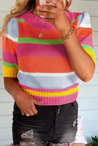 Striped Puffy Sleeve Sweater