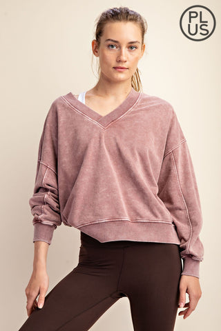 French Terry V Neck Sweatshirt