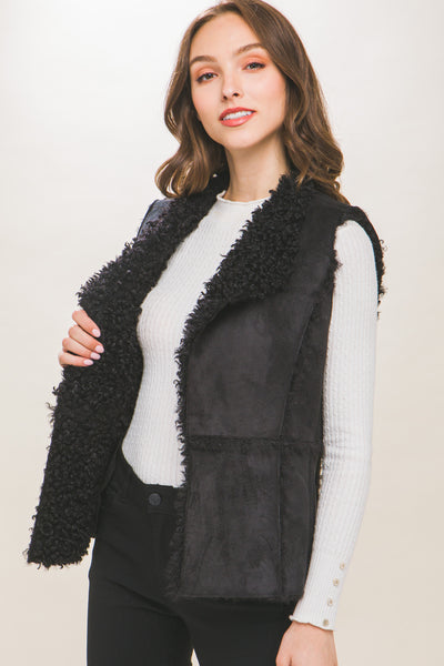 Shearling Suede Vest With Faux Fur Lining