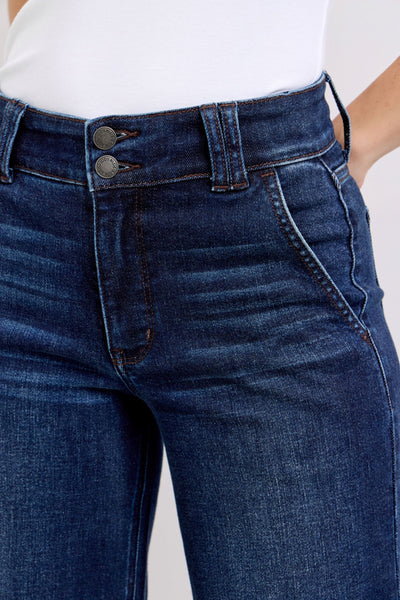 Judy Blue High Rise Dark Double Button Wide Leg Jeans