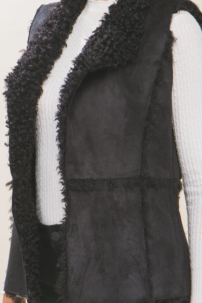 Shearling Suede Vest With Faux Fur Lining