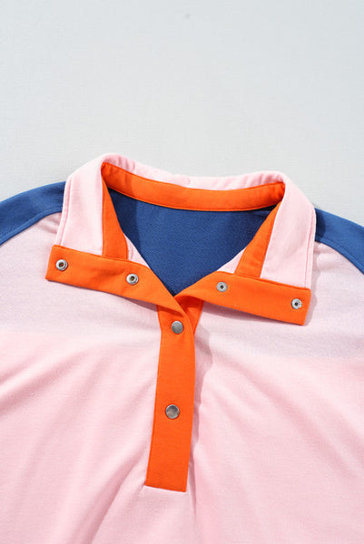 Pink Colorblock Snap Polo