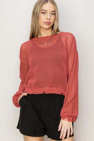 Distressed Open Weave Sweater