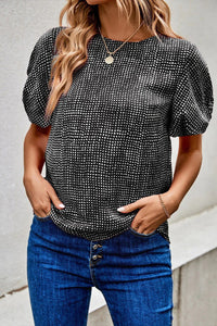 Black Dotted Puff Sleeve Top