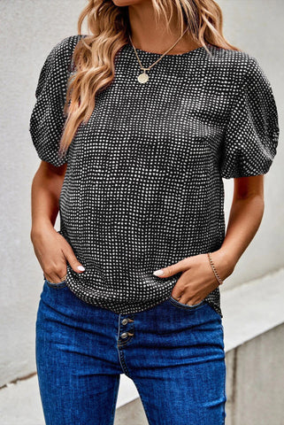 Black Dotted Puff Sleeve Top