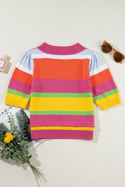 Striped Puffy Sleeve Sweater