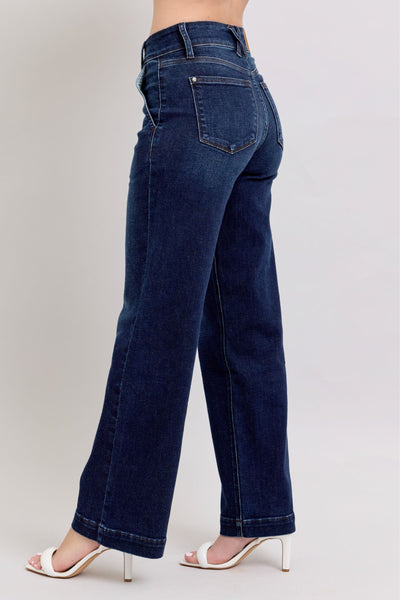 Judy Blue High Rise Dark Double Button Wide Leg Jeans