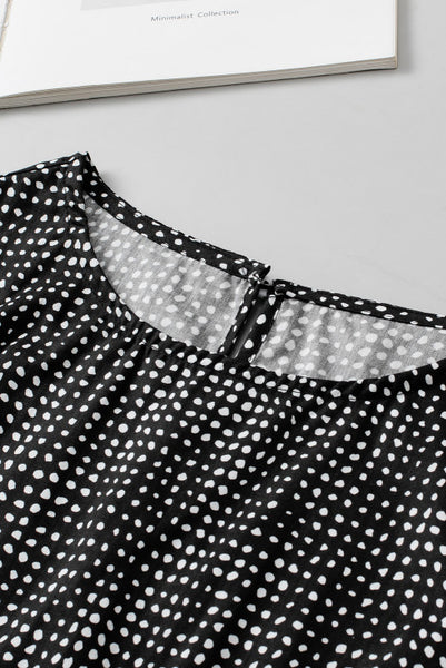 Black Dotted Puff Sleeve Top