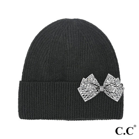 CCBeanie Rhinestone Bow Cuff Beanie
