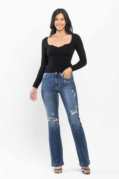 Judy Blue Mid Rise Distressed Bootcut Jeans