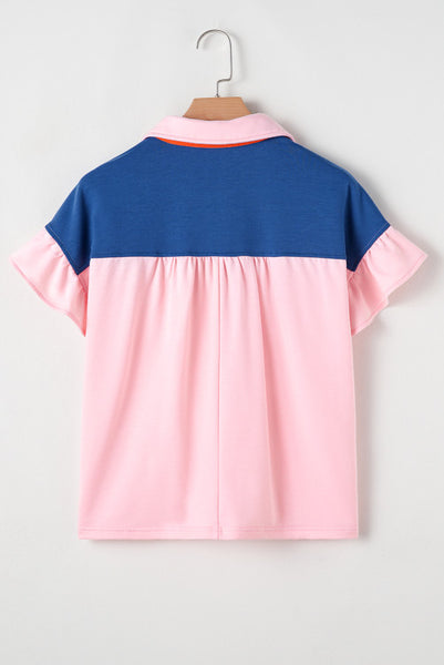 Pink Colorblock Snap Polo