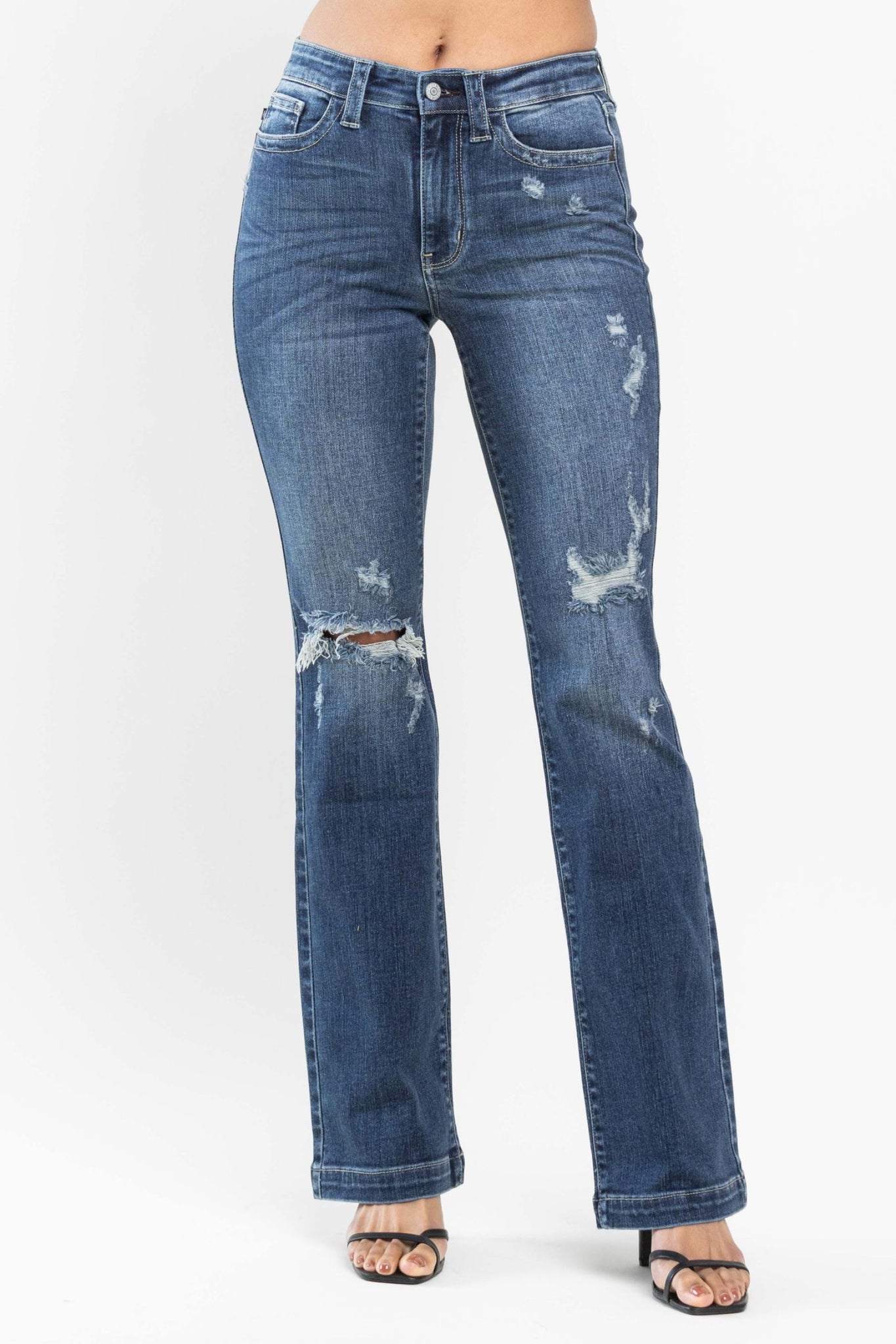 Judy Blue Mid Rise Distressed Bootcut Jeans