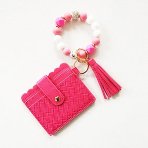 Beaded Bracelet Key Ring With Wallet and Tassel