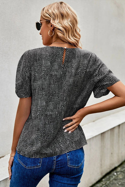 Black Dotted Puff Sleeve Top