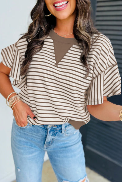 Striped Ruffle Sleeve Tee