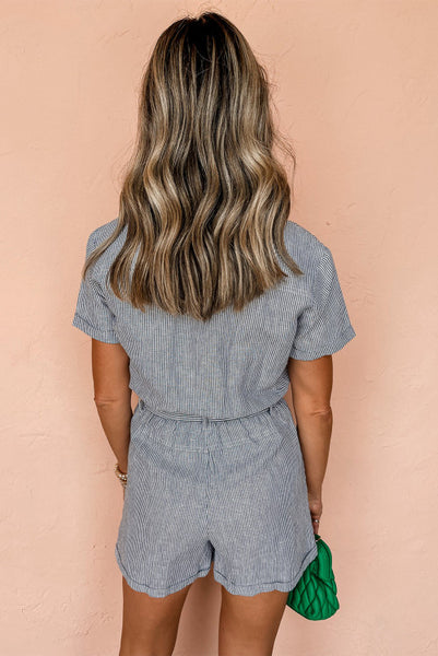 Striped High Waist Belted Romper