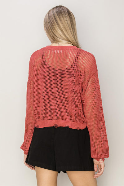 Distressed Open Weave Sweater